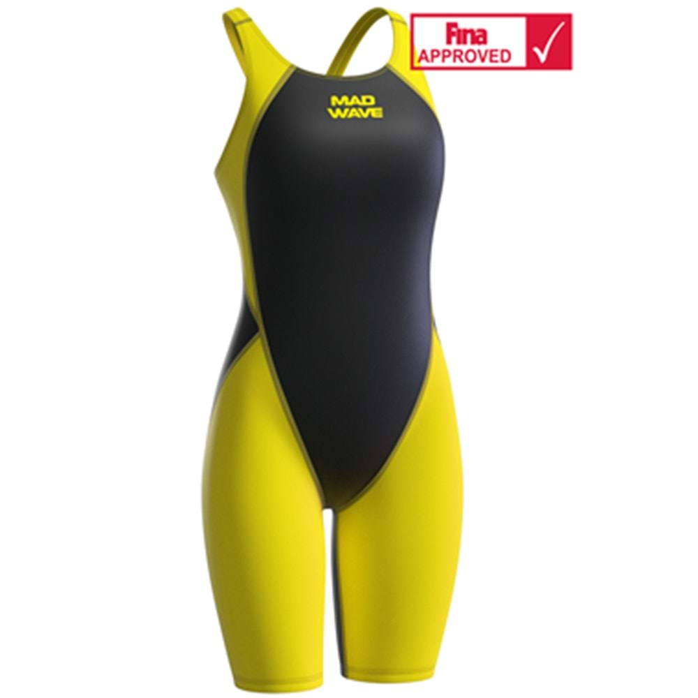 Mad Wave Women racing open back swimsuit MW (Yarış Mayosu) - Siyah-Sarı - L