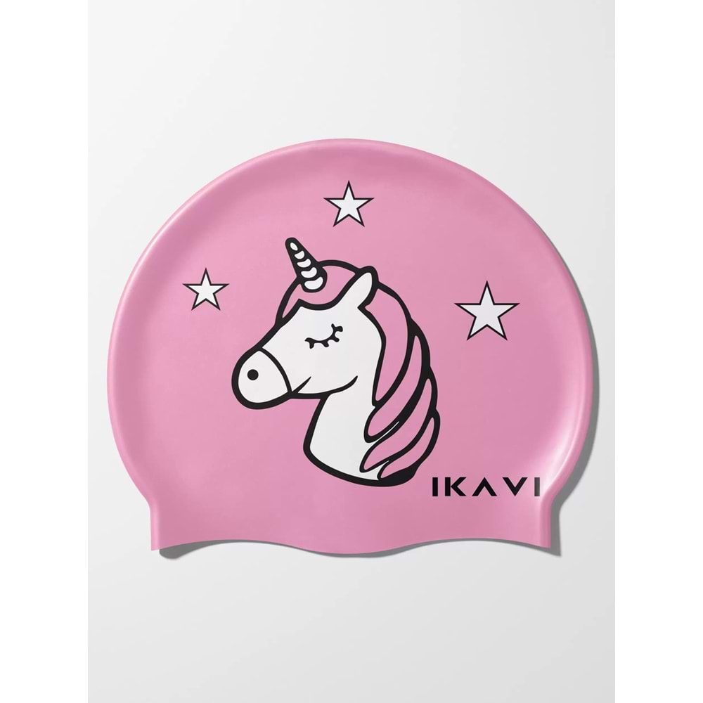 İKAVİ Pembe Unicorn Baskılı Silikon Deniz ve Havuz Bonesi